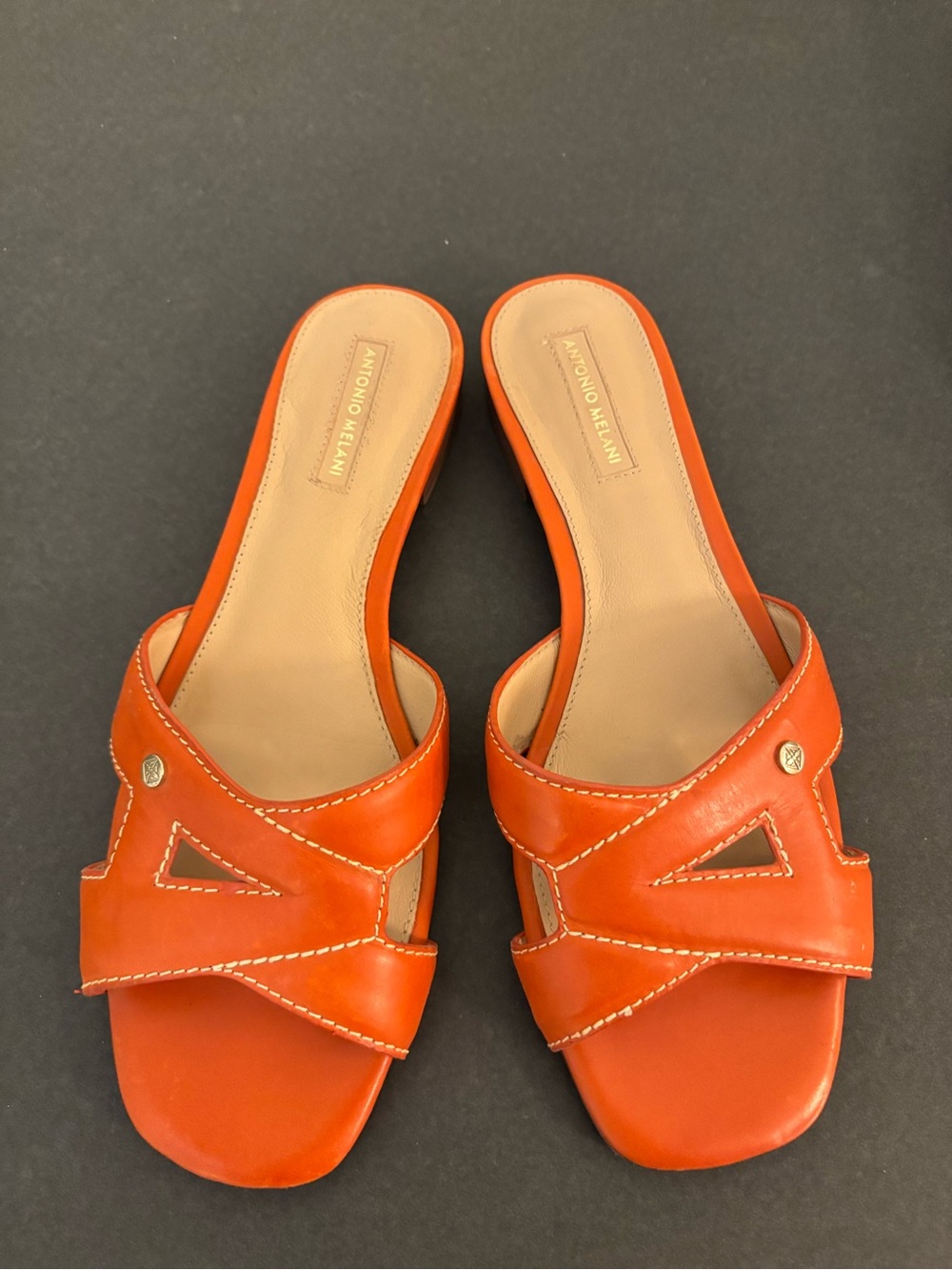 Antonio Melani Orange leather Slides Sandals 8.5